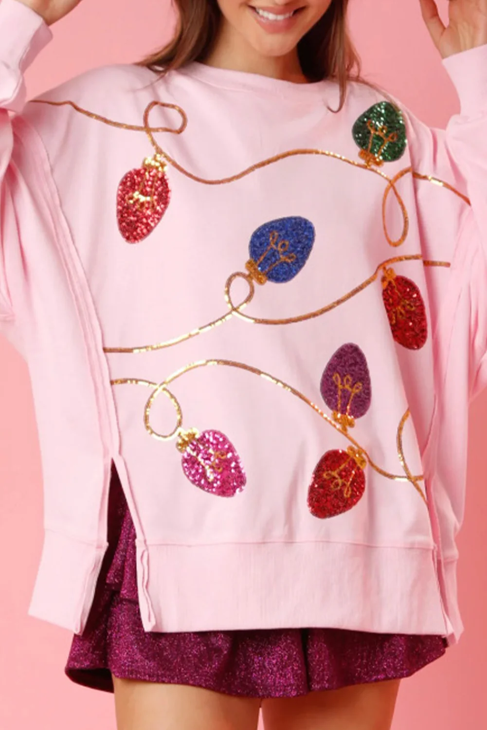 Blackish Bright Christmas Lights Sequined Oversized Sweatshirt