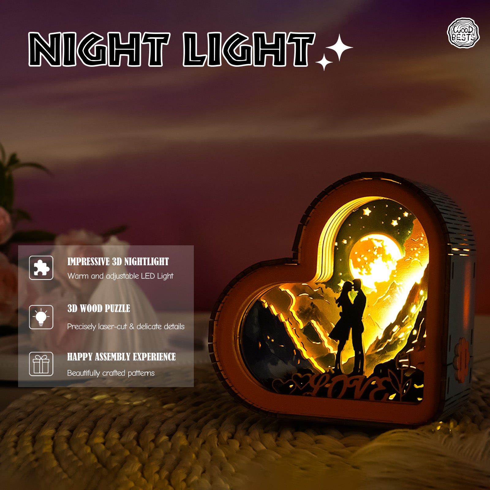 Lover in the Stars Kit - 3D Wooden Puzzle Night Light