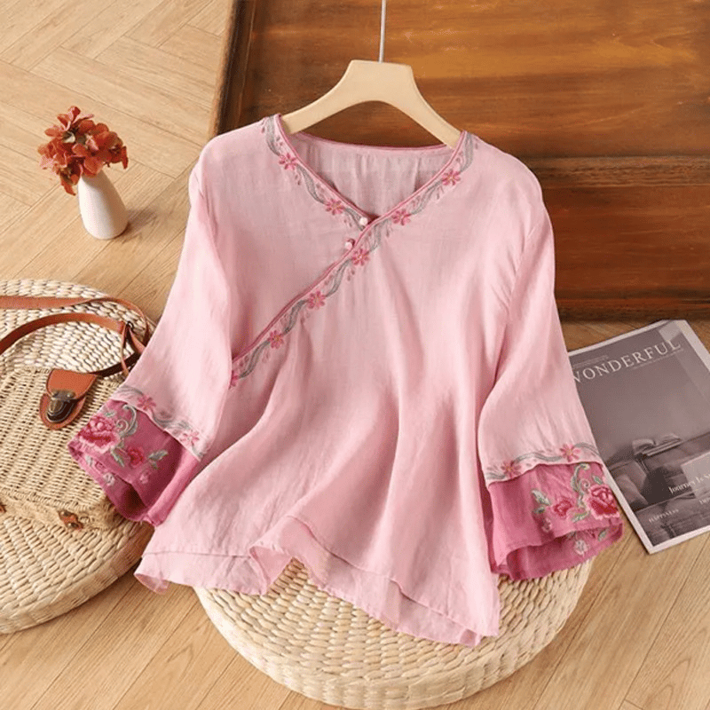 Women Embroidered Cotton Linen Tops- Fast Shipping
