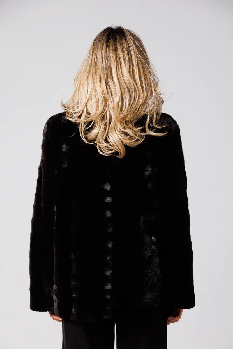 Haină din Blană Naturală de Nurcă, Femei, Obsidian 171