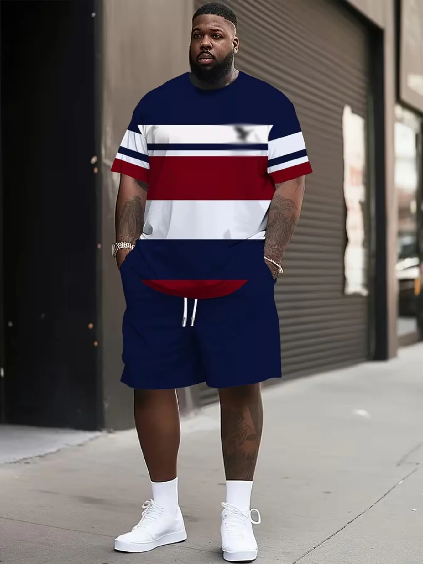 Men's Summer Casual Sportswear Set, Breathable 3D Print Round Neck T-Shirt and Shorts