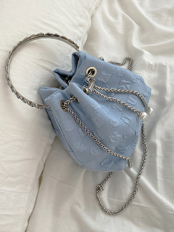 Urban Solid Color Checkered Chain Bucket Messenger Bags