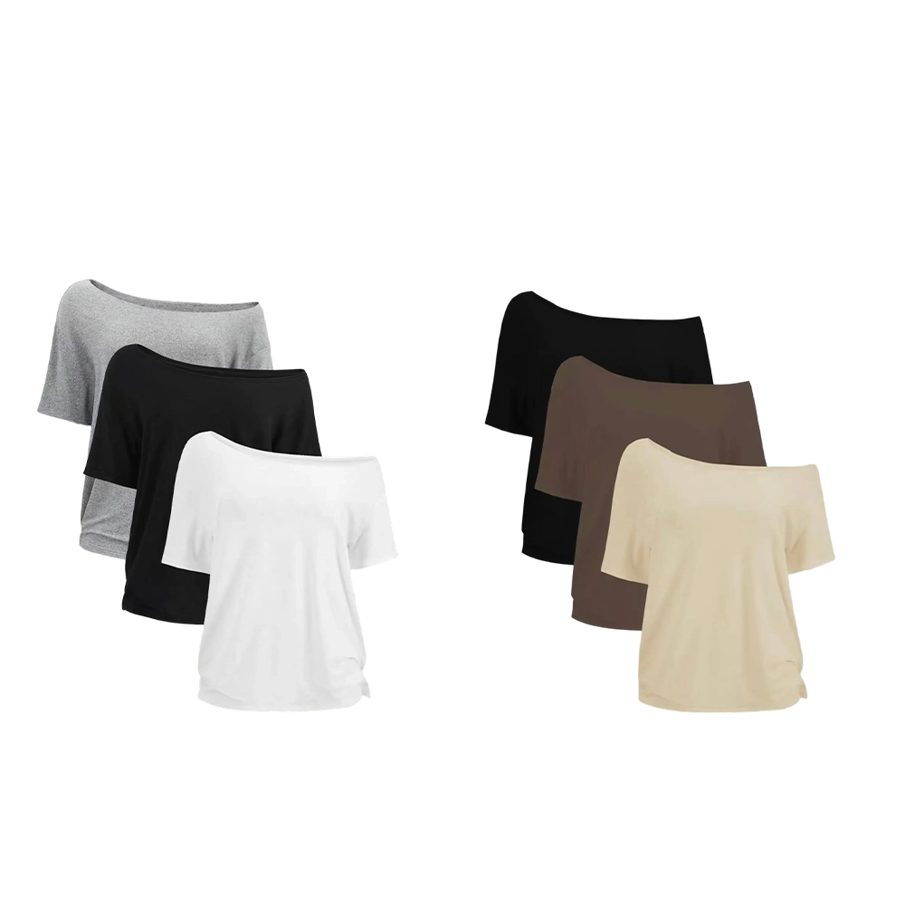 Women's Plus Size 3-Pack One-Shoulder Loose Short Sleeve T-Shirt, Casual Solid Color Basic Top, Comfortable and Stylish