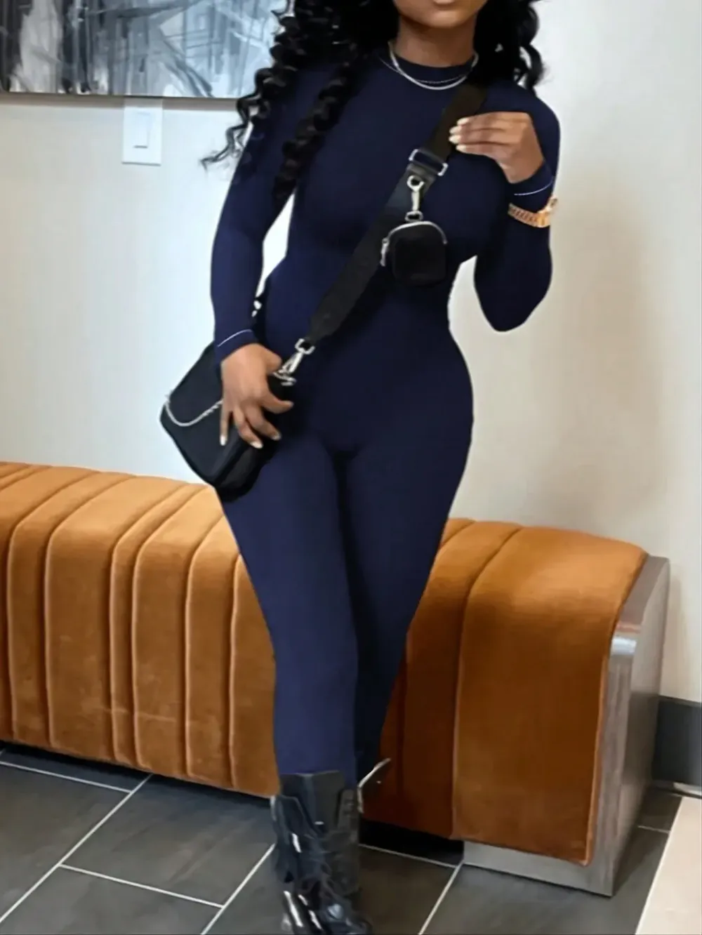 Women Solid Color Long Sleeve Jumpsuit