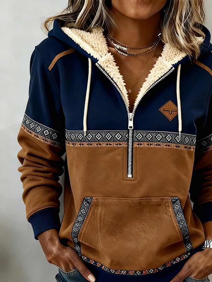 Women'S Casual Loose Color-Blocked Sweatshirt