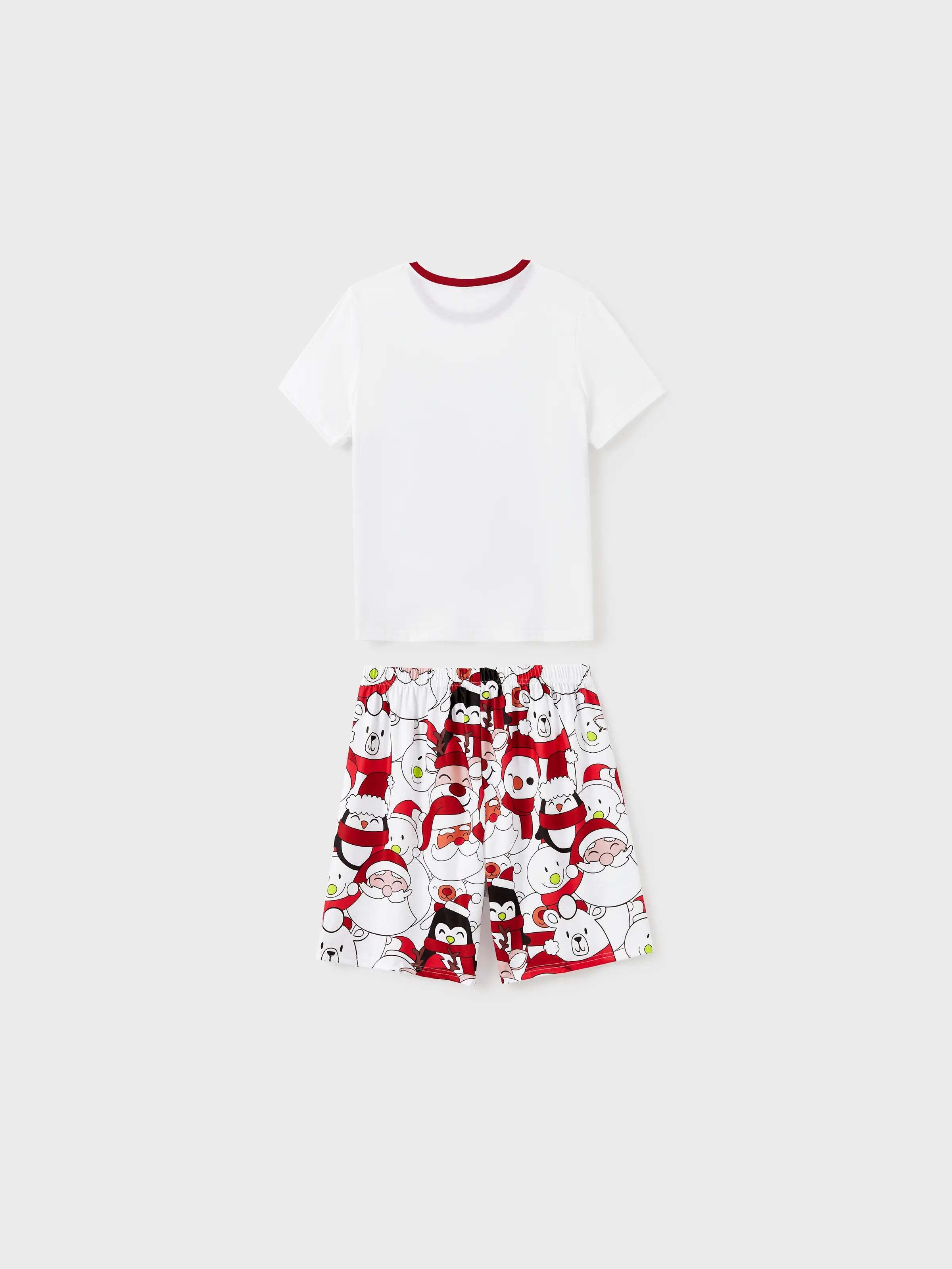 Christmas Santa and Snowman Print Family Matching Short-sleeve Tops and Shorts Pajamas Sets White