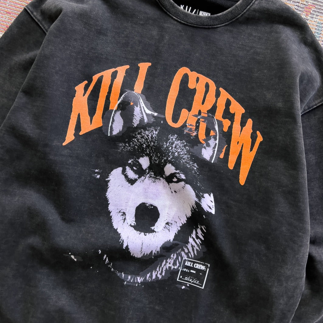 OVERSIZED HEAVYWEIGHT ROGUE WOLF CREW NECK - BLACK