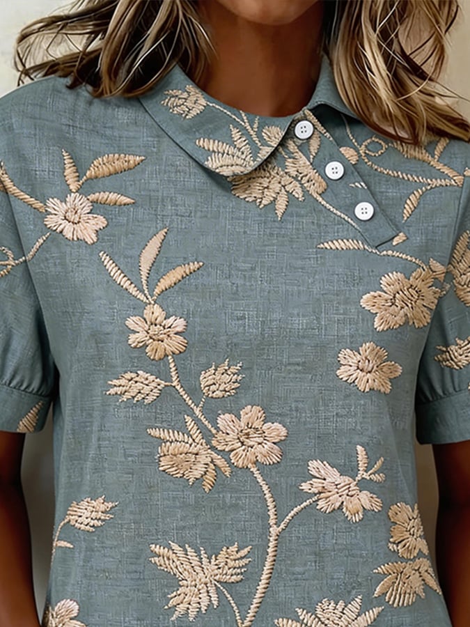 Women's Casual Collared Printed Short-Sleeve Shirt- Fast Shipping