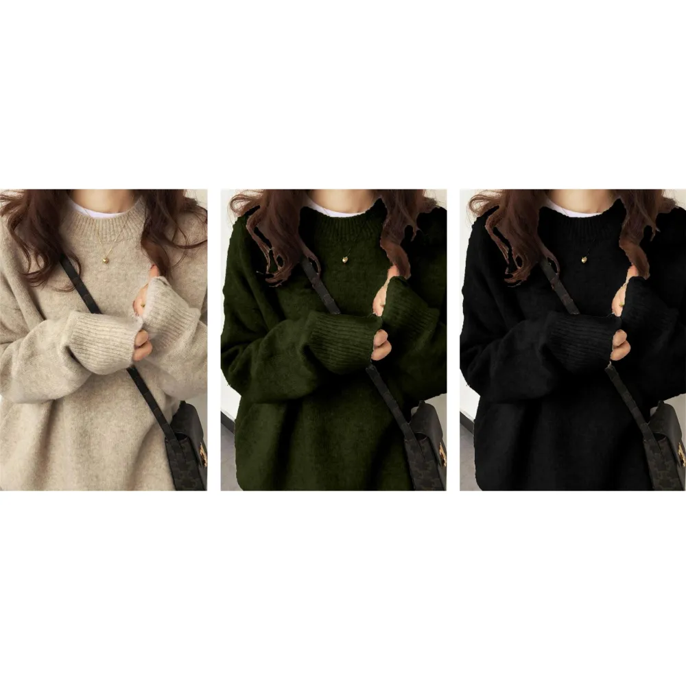 Women's Solid Drop Shoulder Long Sleeve Sweater Pullover