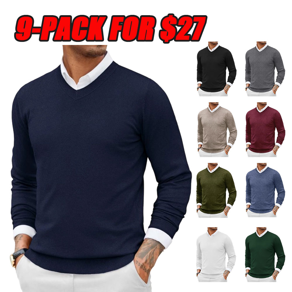 Fall Outfits 2-Pack Knitted Ribbed V-neck Casual Jumper Knitwear Classic Fabric Fashion Menswear Shirt Soft Sweater Office