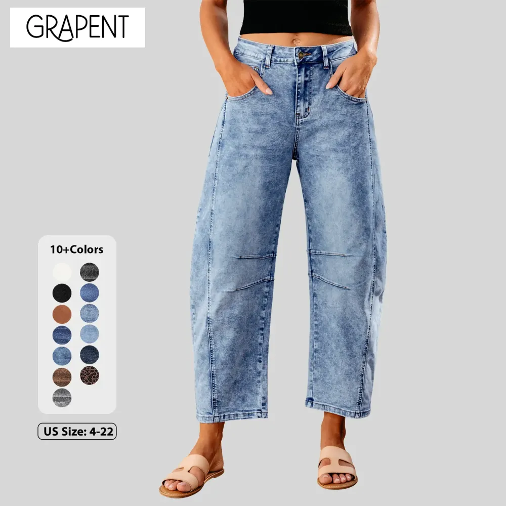 Barrel Jeans for Women Trendy High Waisted Wide Leg Baggy