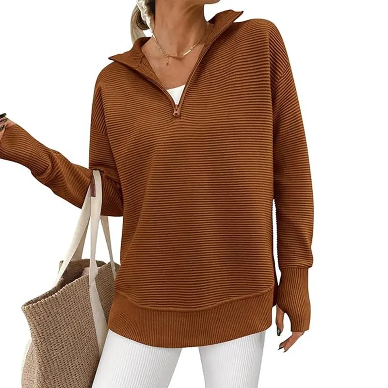Women's Long Sleeve Quarter Zip Pullover Sweater