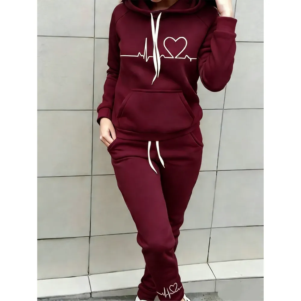 Women's Heart Print Raglan Sets