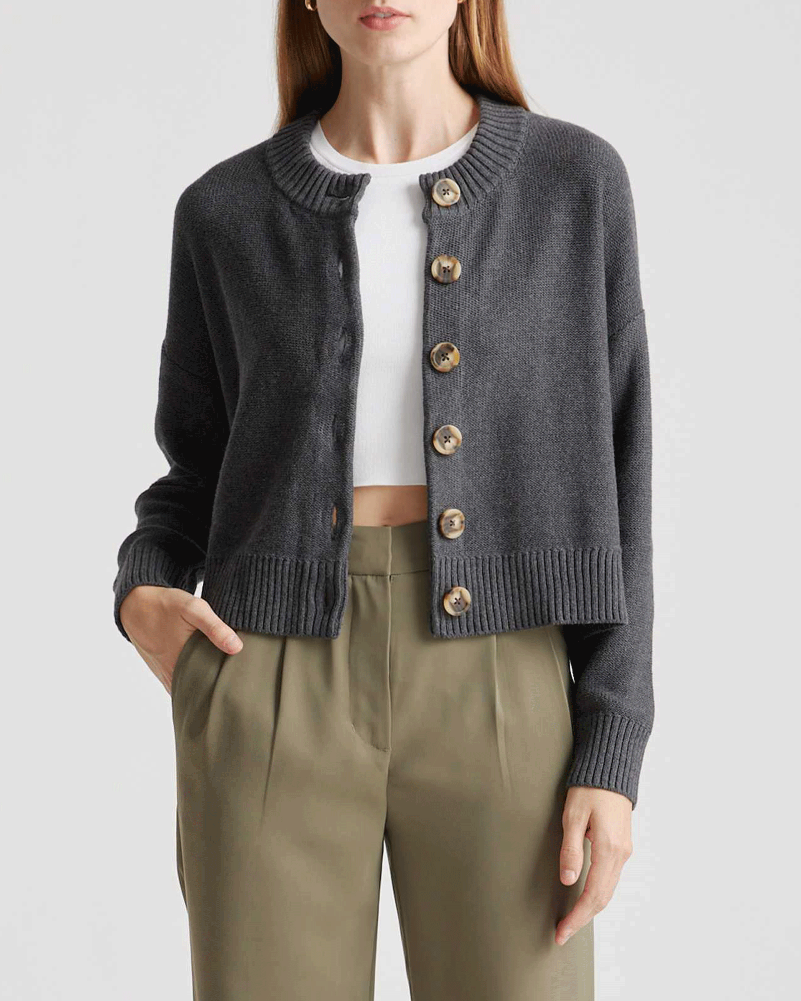 Women’s Organic Cotton Cropped Cardigan – Button Front Lightweight Knit Sweater