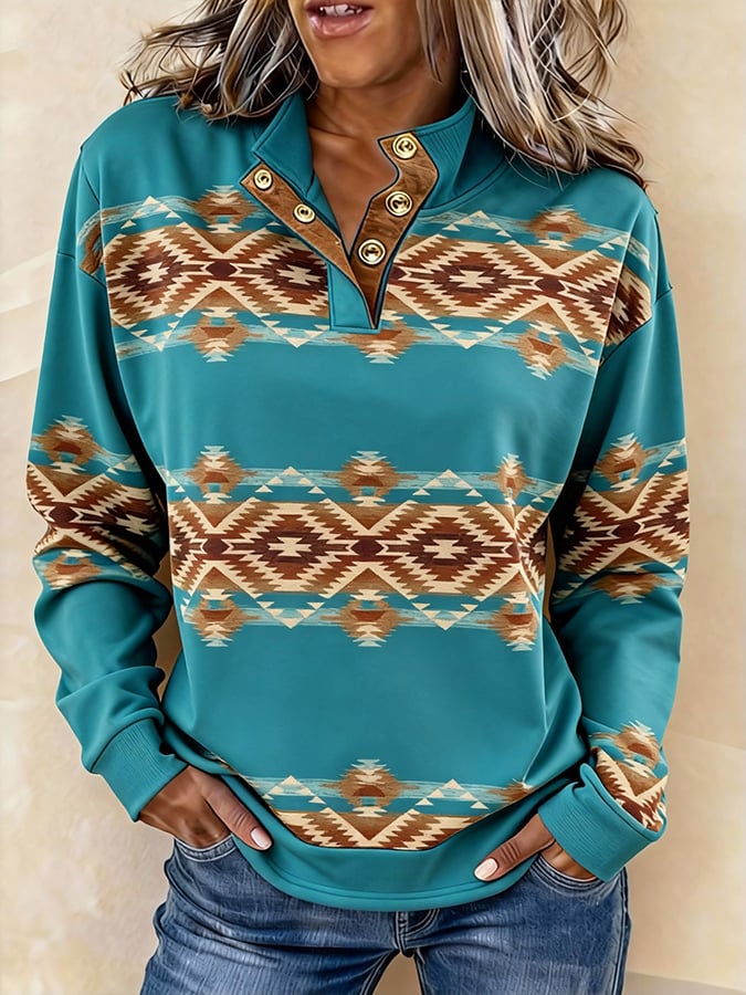 Women'S Casual Color Block Printed Pullover Sweatshirt