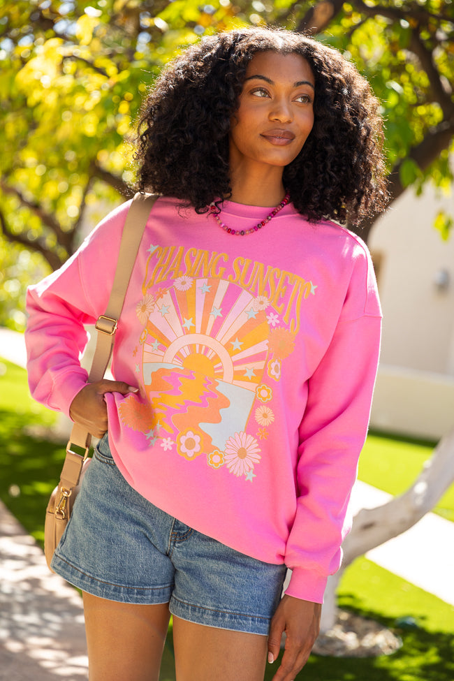 Chasing Sunsets Pink Graphic Sweatshirt