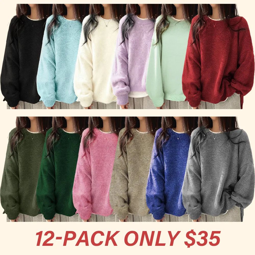 Women's drop-shoulder slit hem sweater