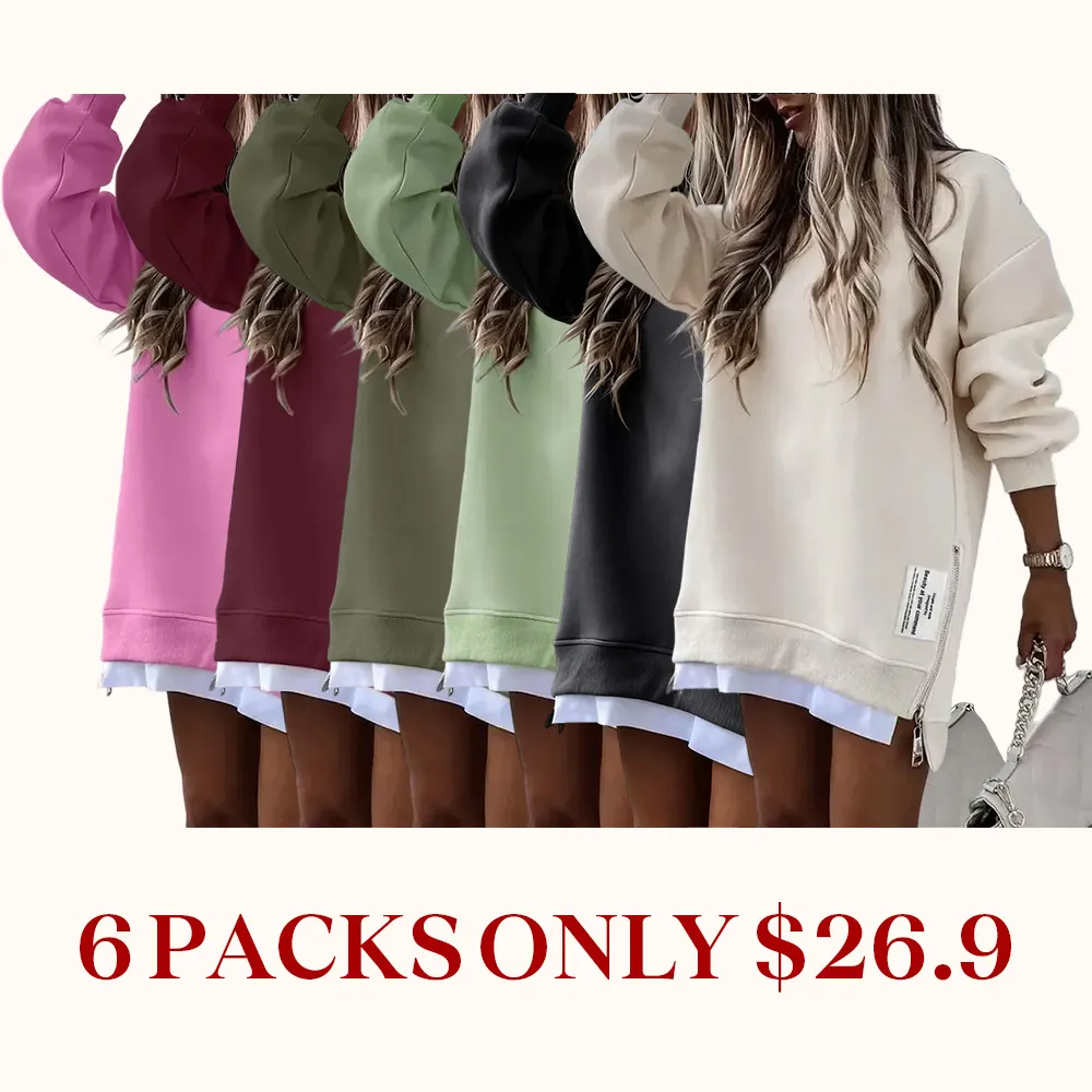 Women's pullover sweatshirt with slit casual dress