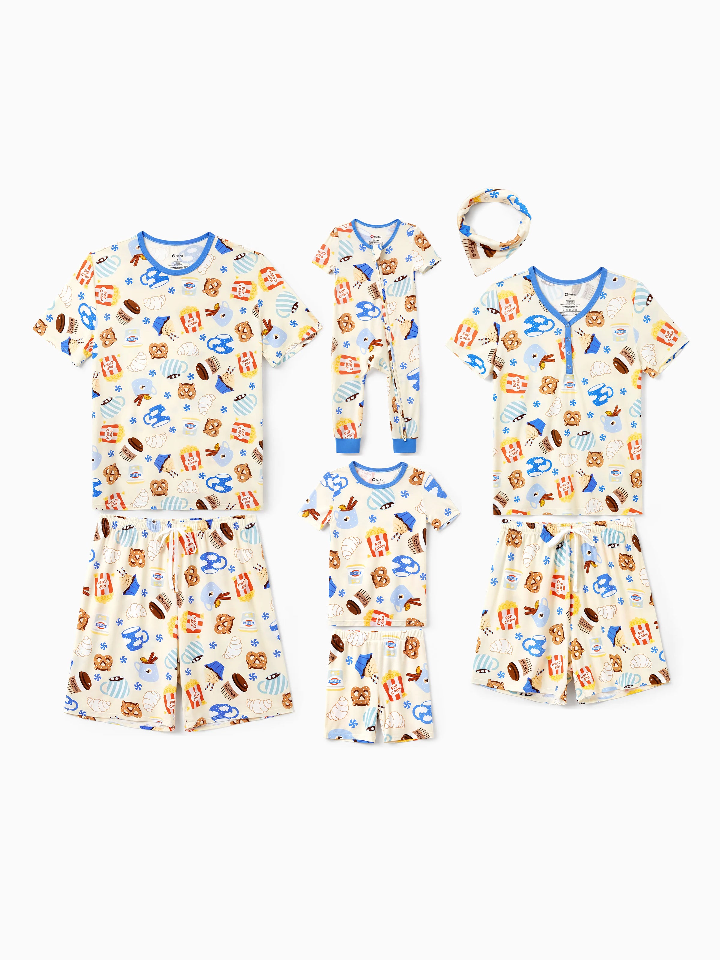 Family Matching Bamboo Pajamas Buttery Soft Bamboo Viscose PJs for Men Women Kids Toddler Baby, Cozy Dessert Print Short-sleeve Sleepwear Blue