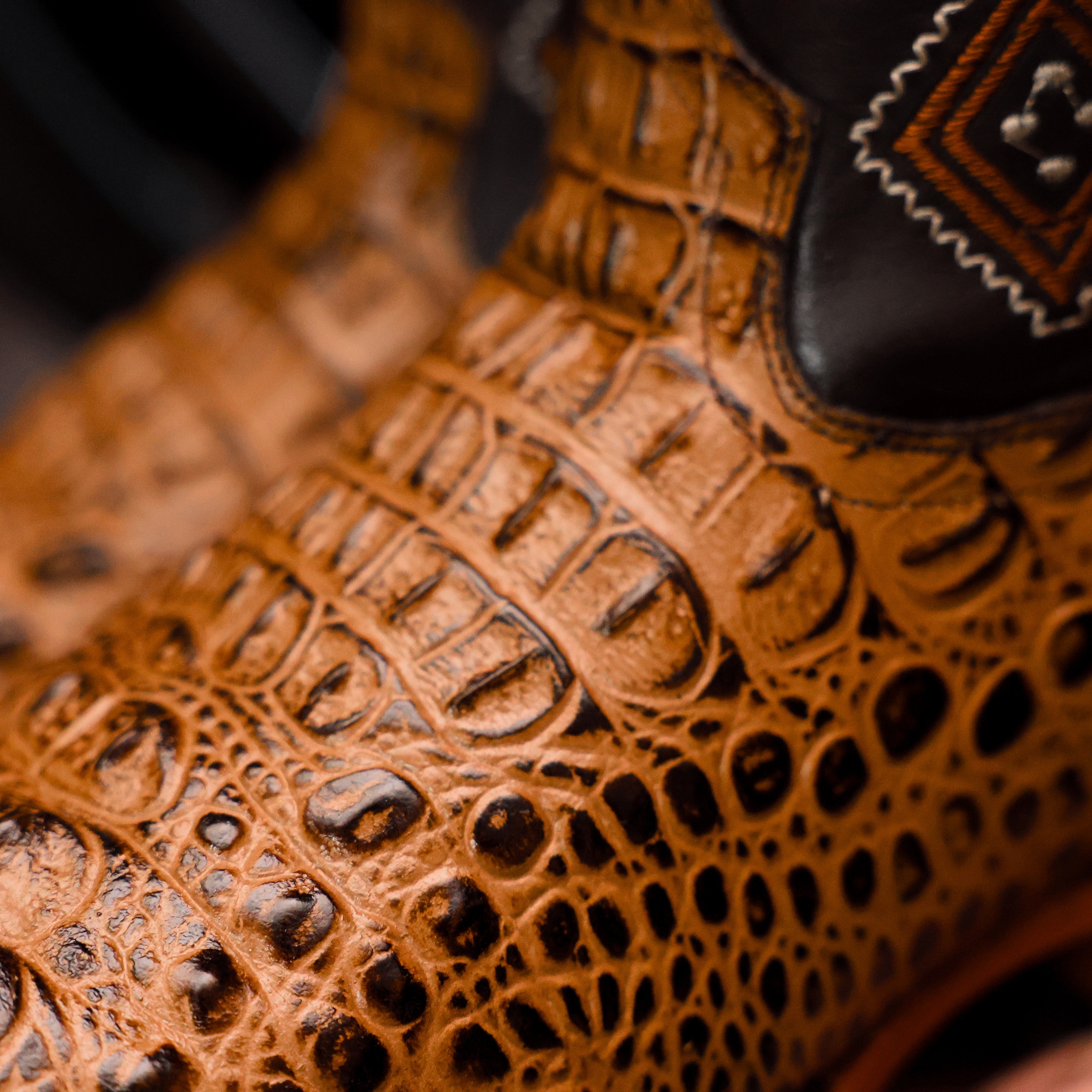 Honey Caiman Neck Leather Boots - Square Toe