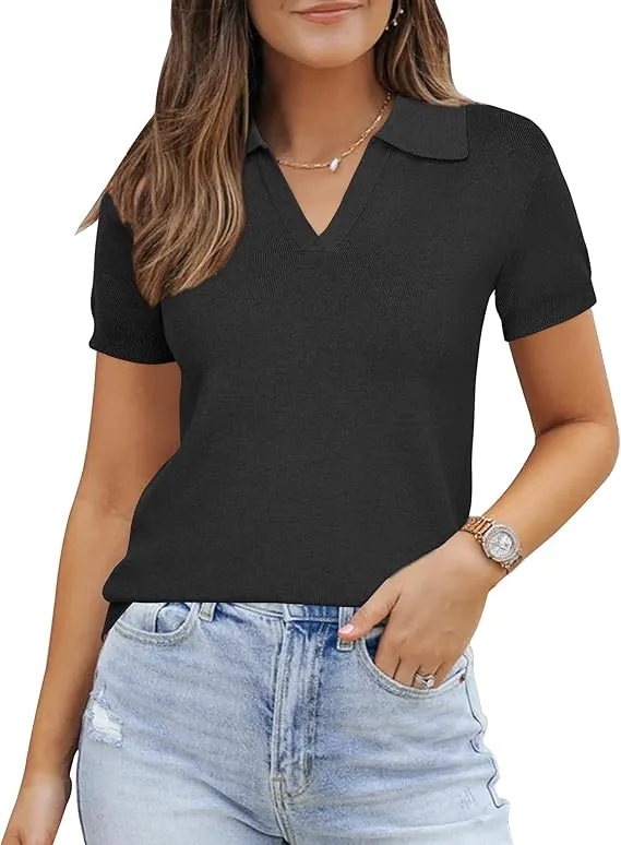 Womens Wool Blend Polo Shirts Spring Summer Sweater Tops