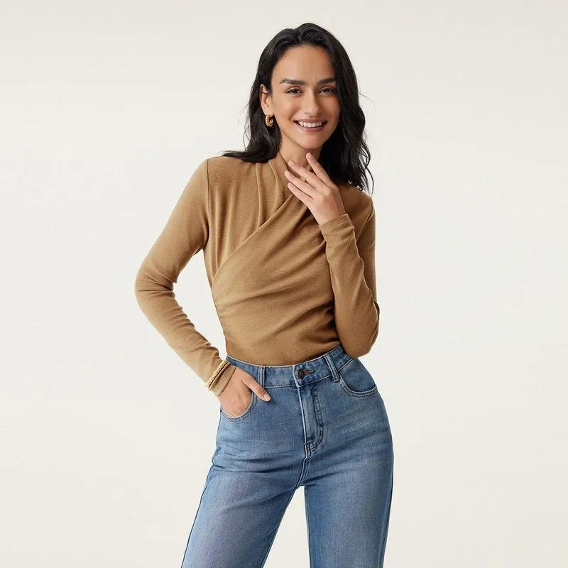 Women's cross-neck long-sleeved top