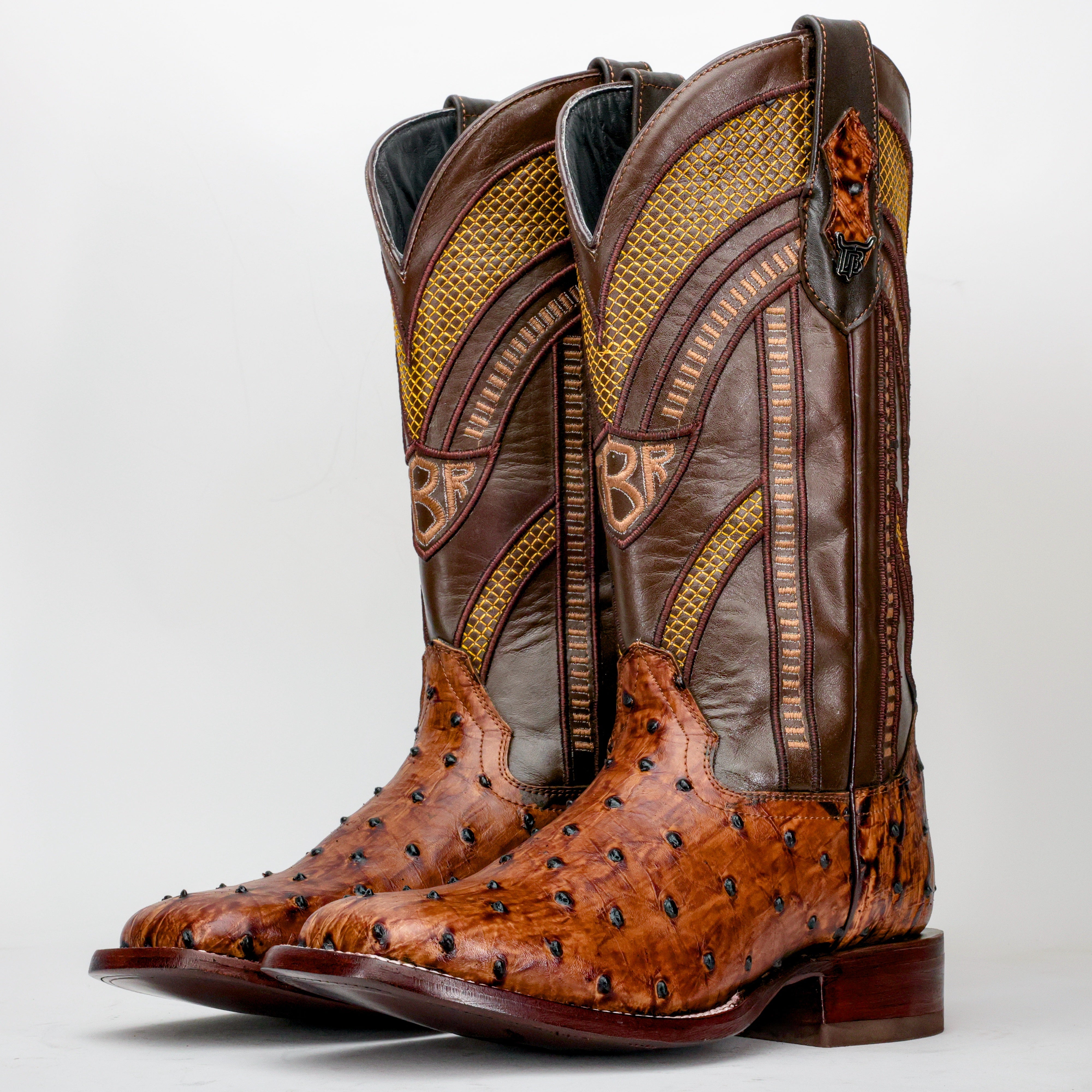 Honey Cognac Ostrich Leather Boot - Square Toe