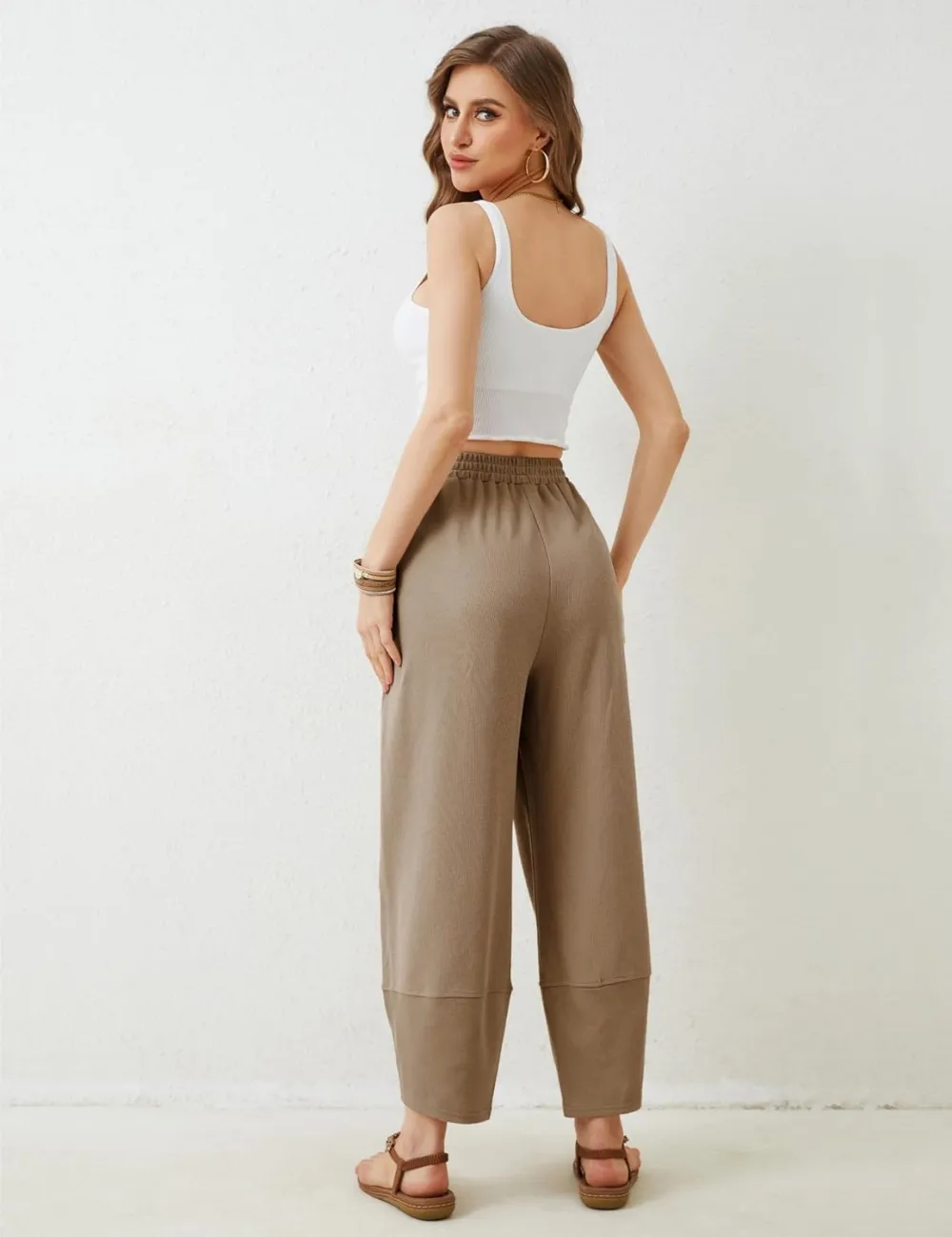 Women's Wide Leg Harem Pants Casual Palazzo Pants with Pockets High Waist Relaxed Fit