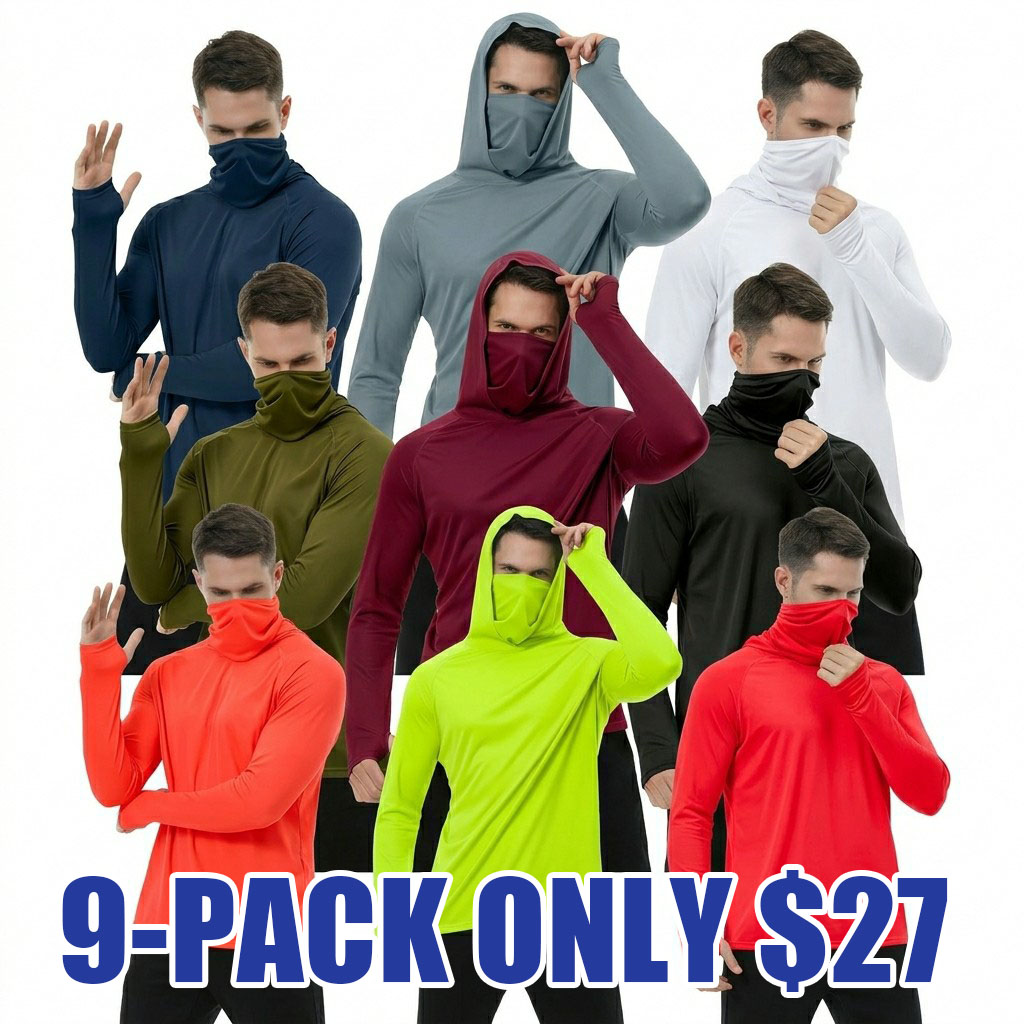 Men's UPF Performance Hoodie Shirt Set with Face Cover – Long Sleeve Sun Protection Tops