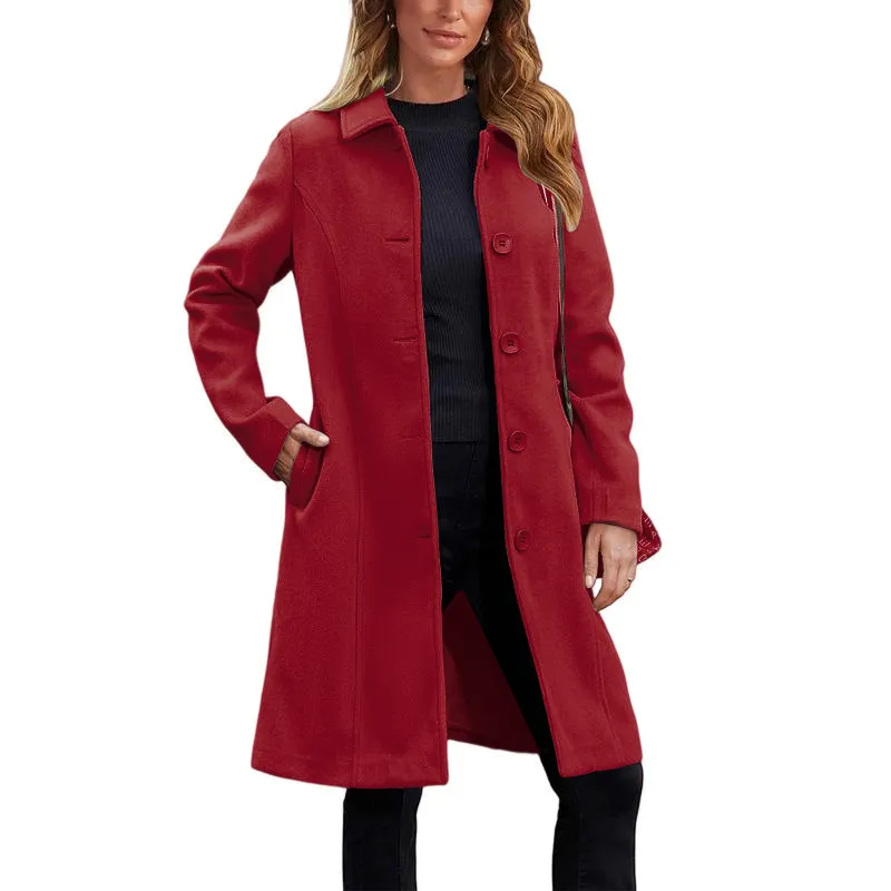 Women's Faux Wool Peacoat Single Breasted Notched Collar Trench Coat