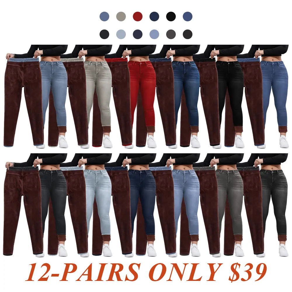 Women's Fall Winter Fleece Lined Denim Jeans