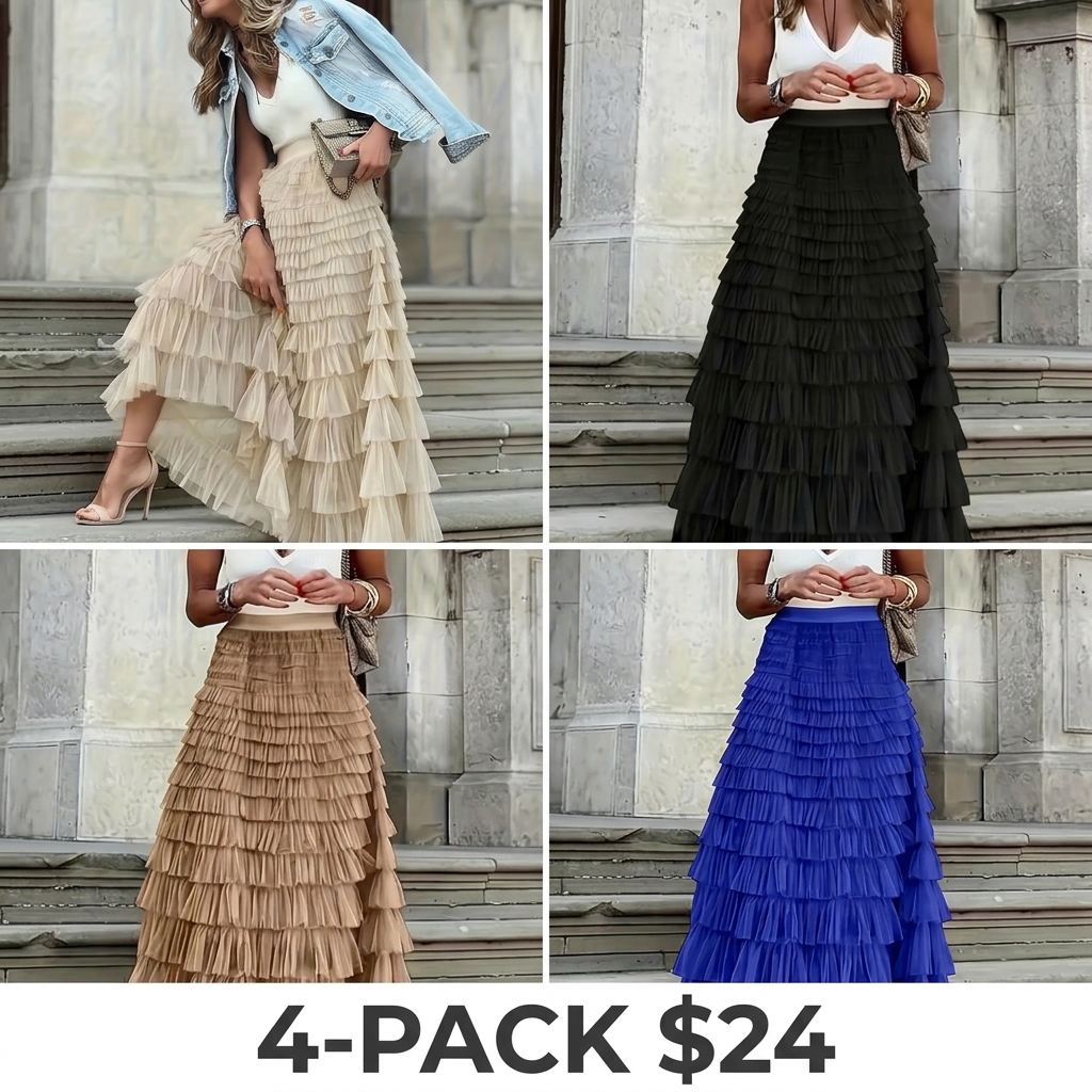 Women's Plain Ruffle Hem Tiered Layer Knit Skirt