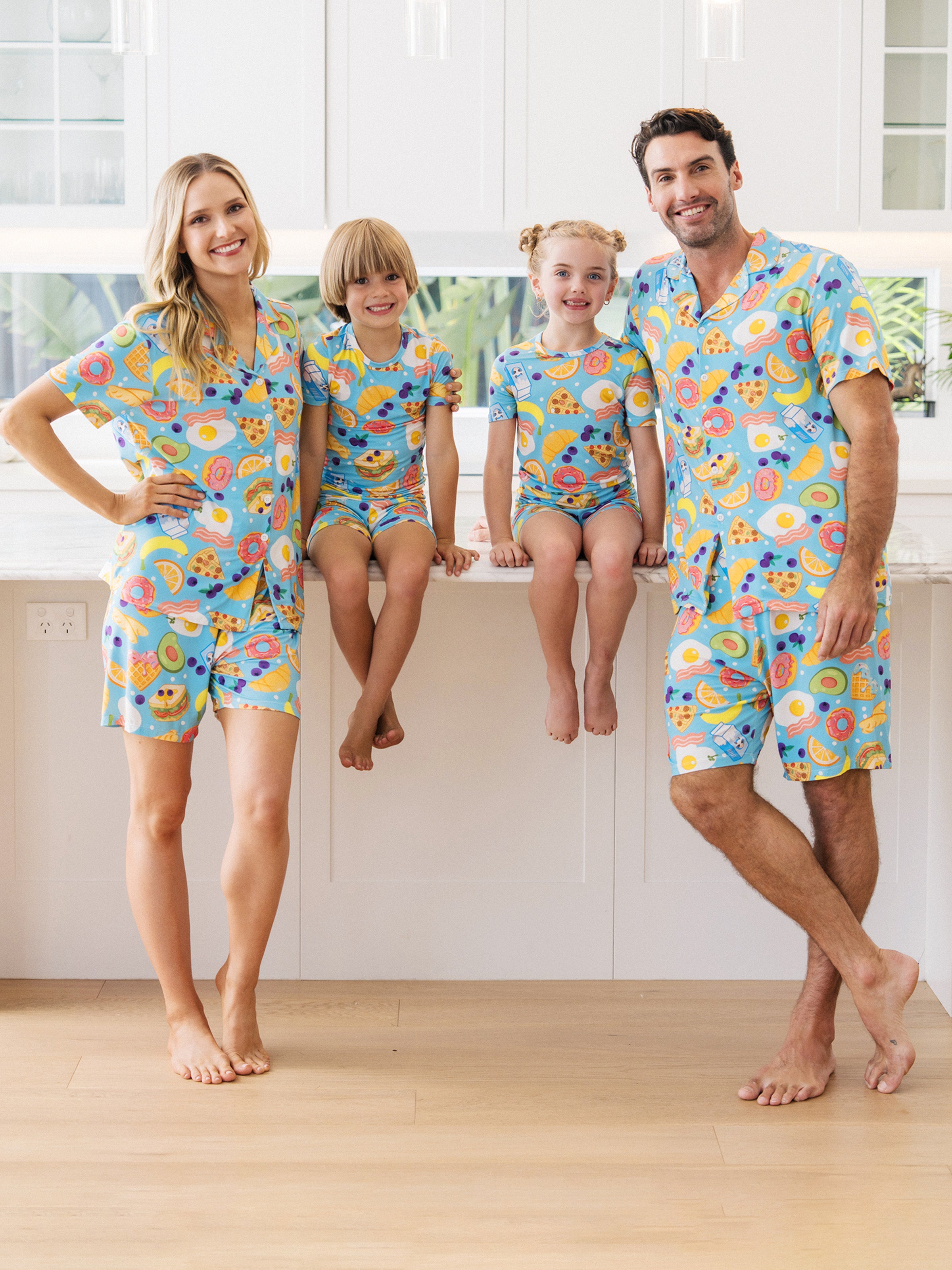 Family Matching Bamboo Pajamas Soft Bamboo Viscose PJs for Men Women Kids Toddler, Fun Food & Fruit Print Short-sleeve Sleepwear Blue