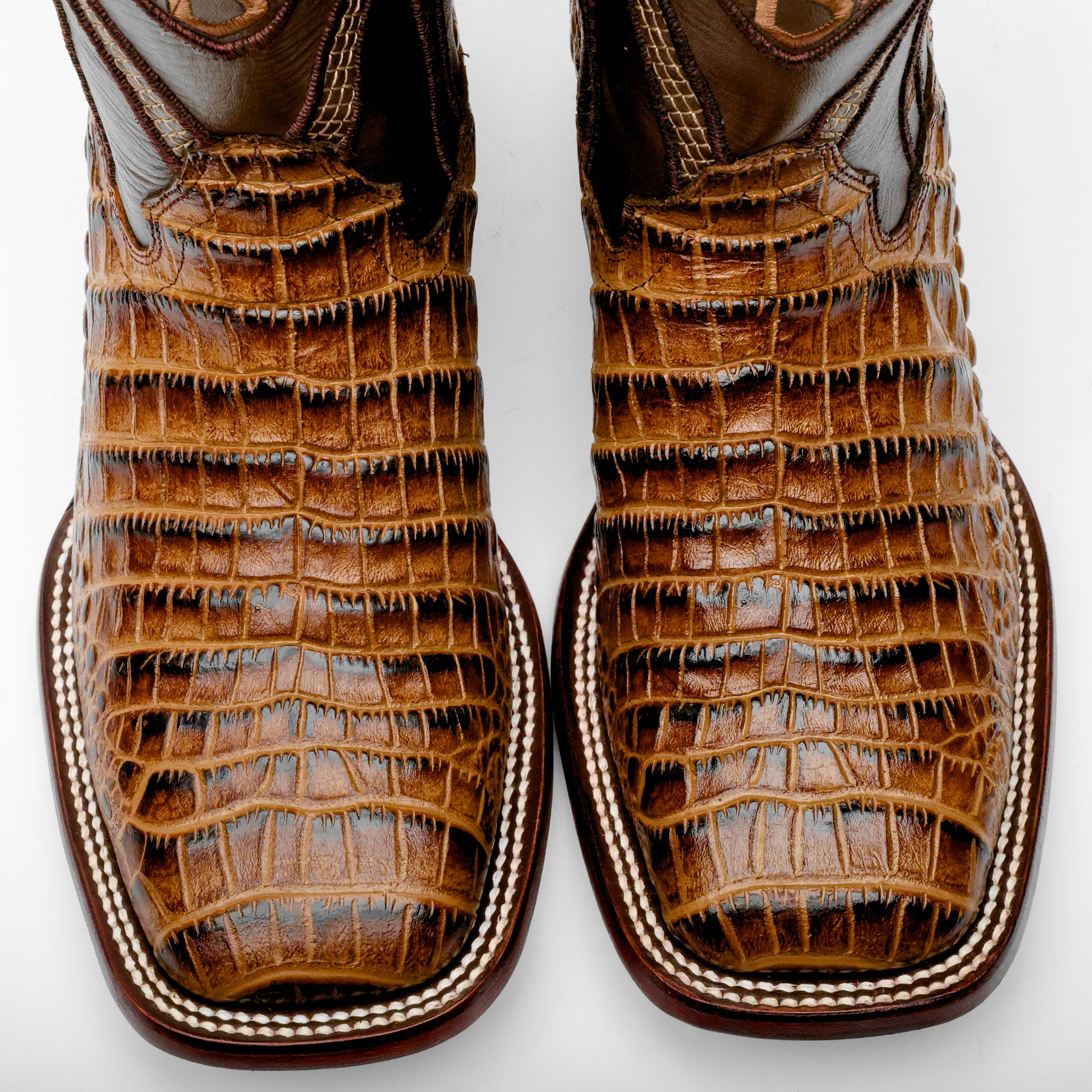 Honey Caiman Belly Leather Boots - Square Toe