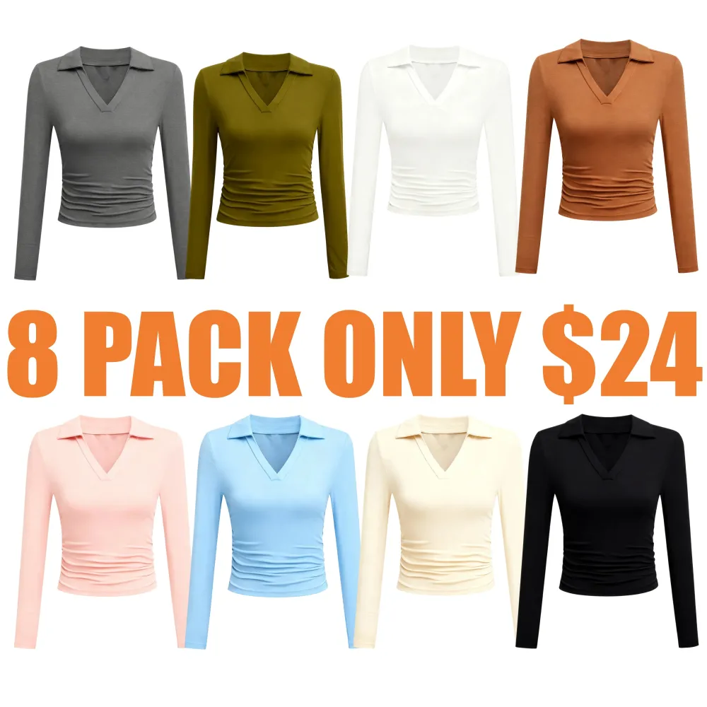 Knit Solid Color Long Sleeve V Neck Slim