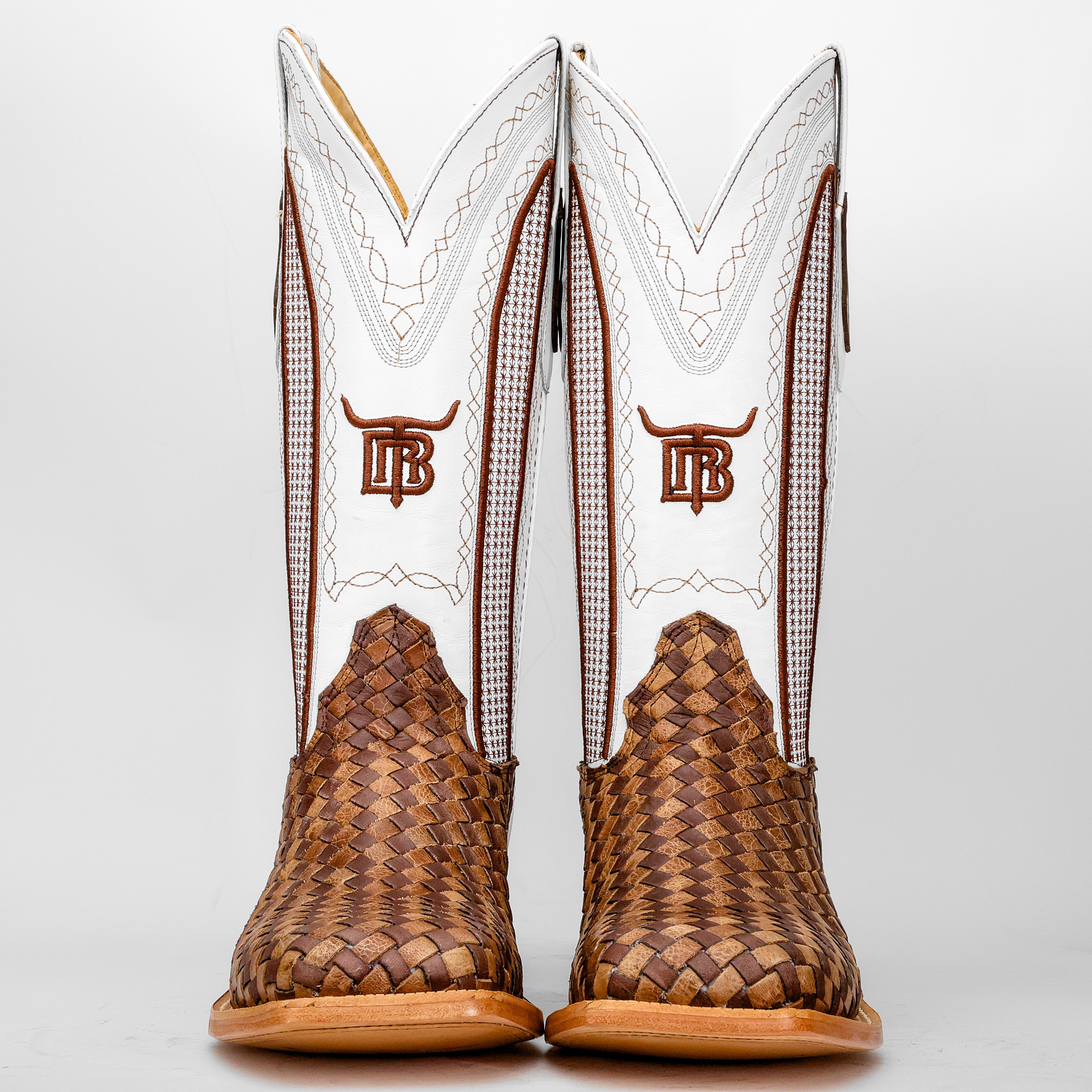 Tan Basketweave Boots -Square Toe