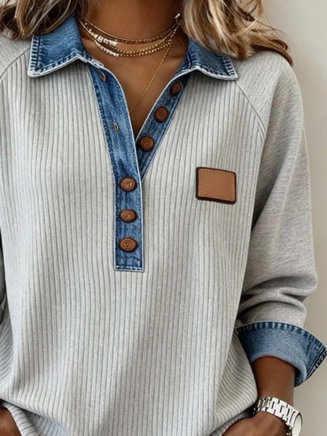 Women'S Casual Contrast Color Stitching Sweatshirt