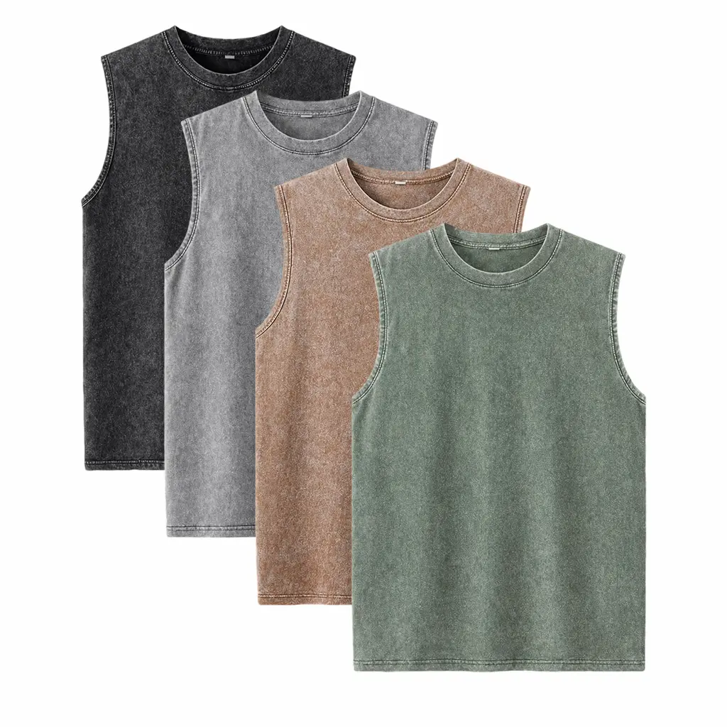 Unisex Cotton Workout Tank Tops Sleeveless Acid Wash Tshirts