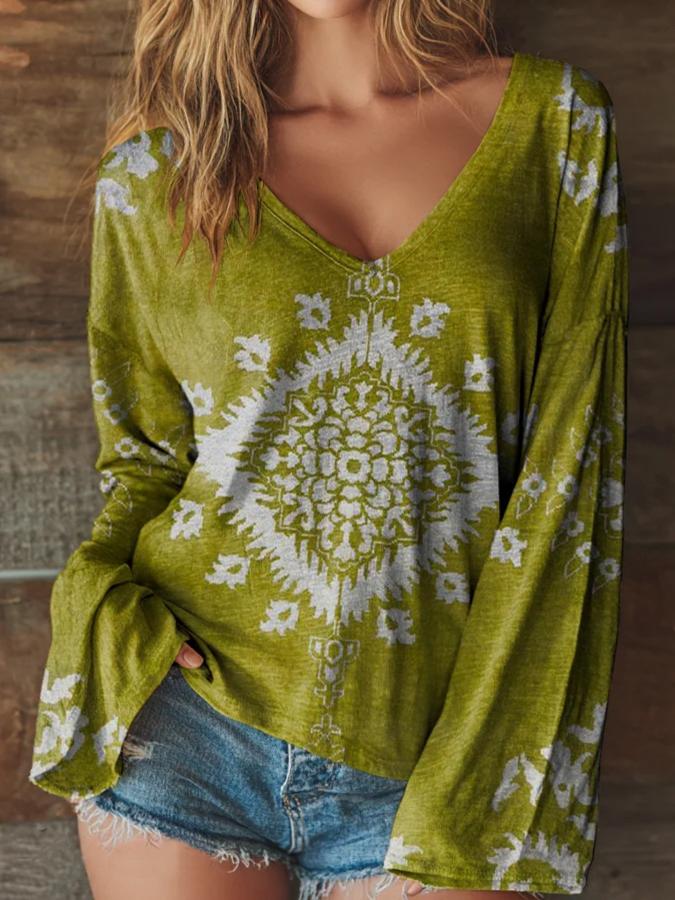 Women's Retro Print Long Sleeve T-Shirt