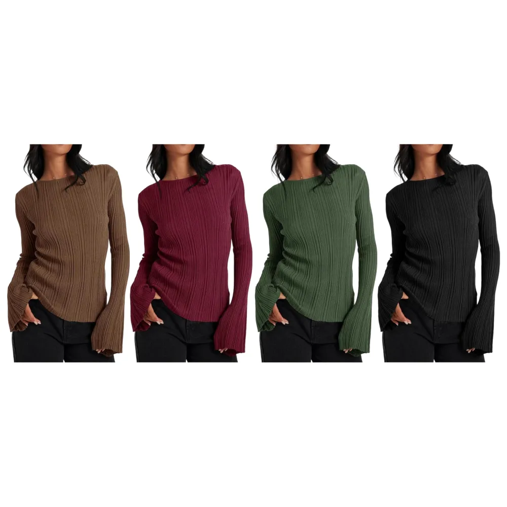 Women’s Bell Sleeve Knit Top – Lightweight Fall Pullover