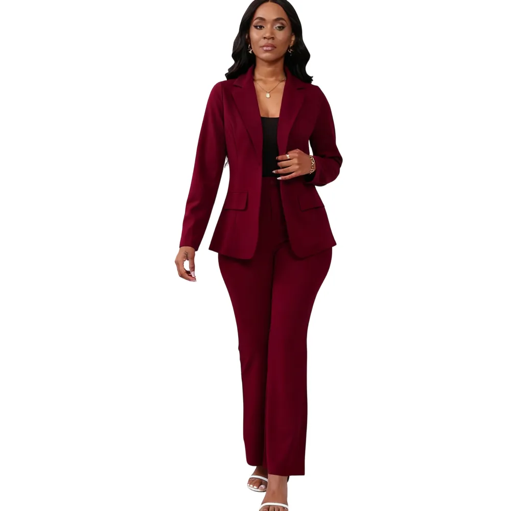Women's Plain Lapel Blazer & Pants Set
