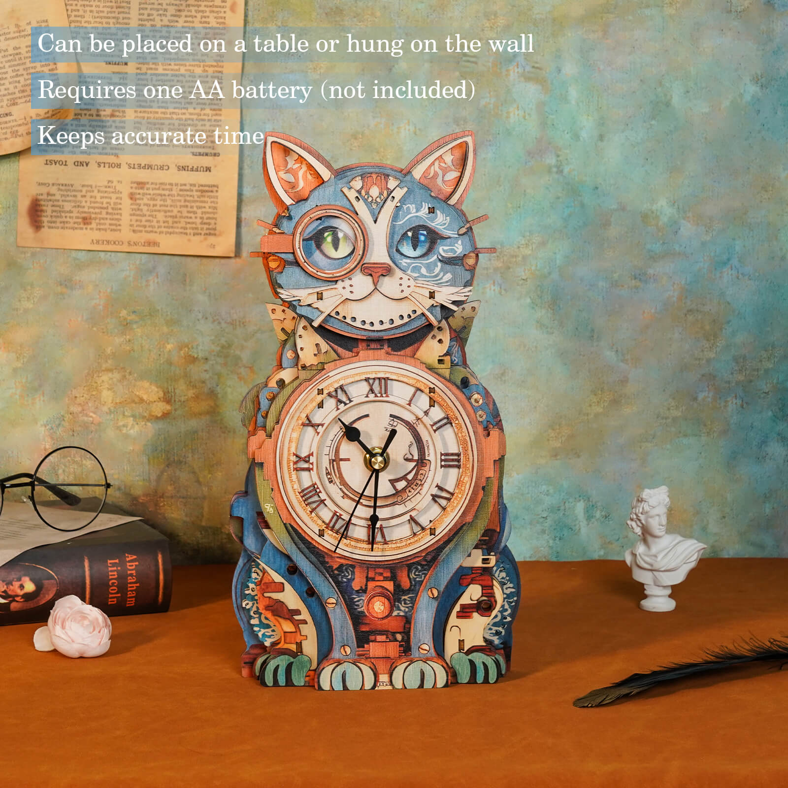 Cat Detective– DIY Wooden Clock, 3D Puzzle Craft Kit
