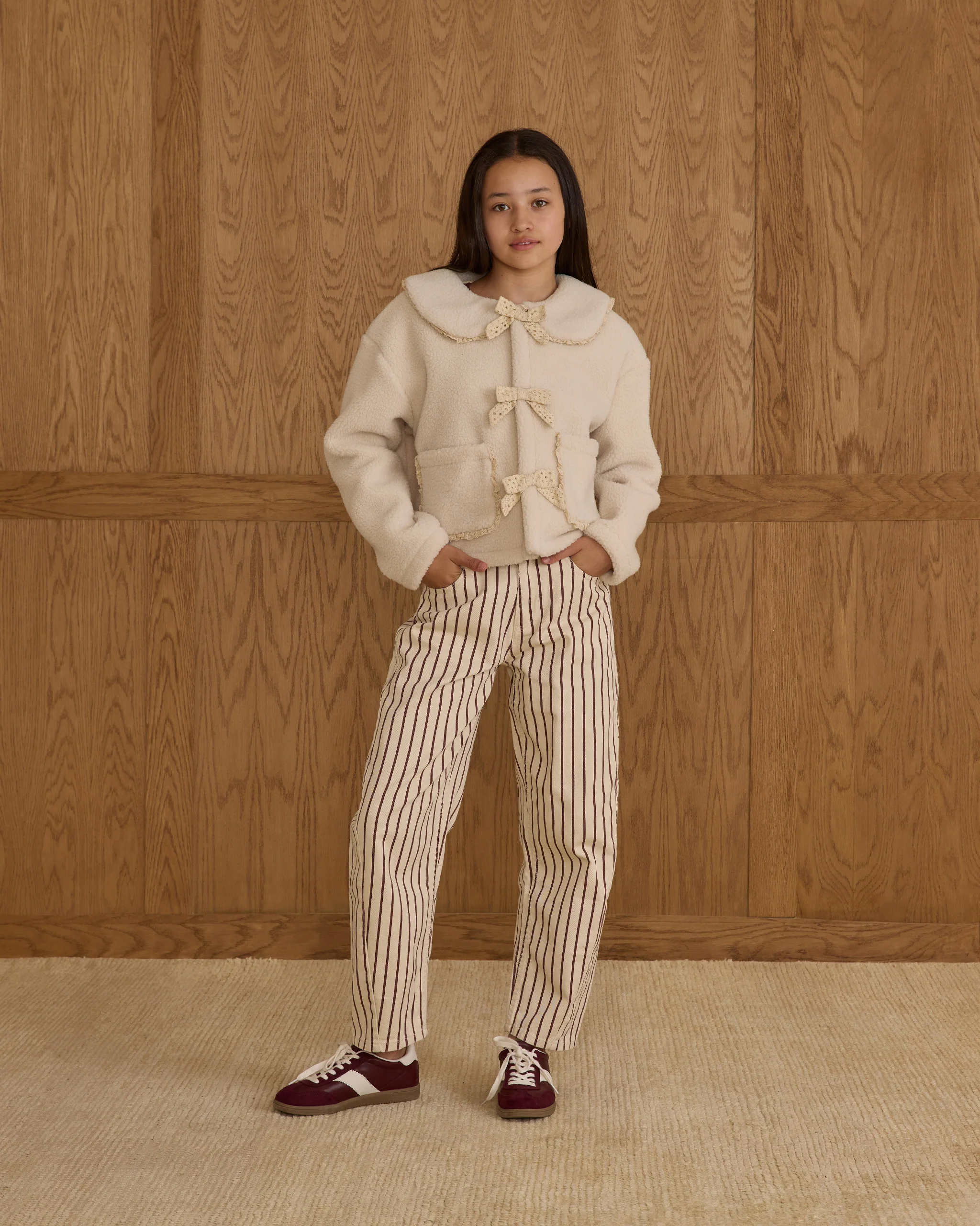 Teen Shearling Collared Coat || Natural