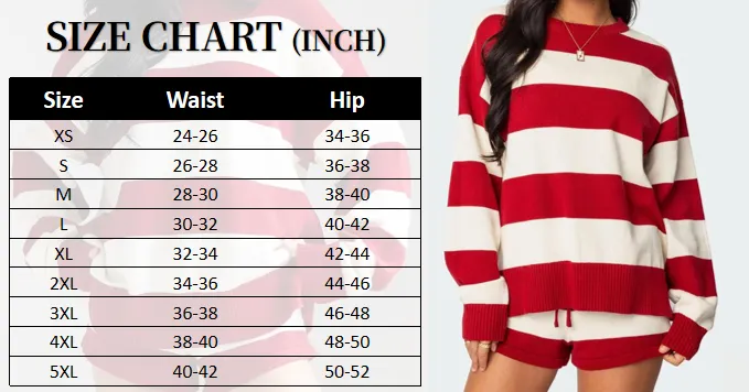 Women Striped Knit Sweater Set 2 Piece Outfit