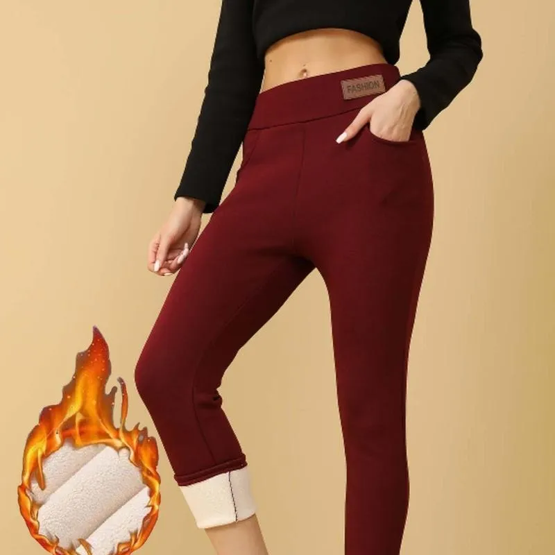 Women's solid casual plush leggings