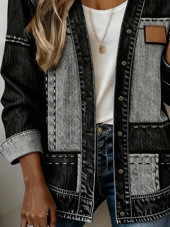 Women'S Casual Printed Patchwork Jacket