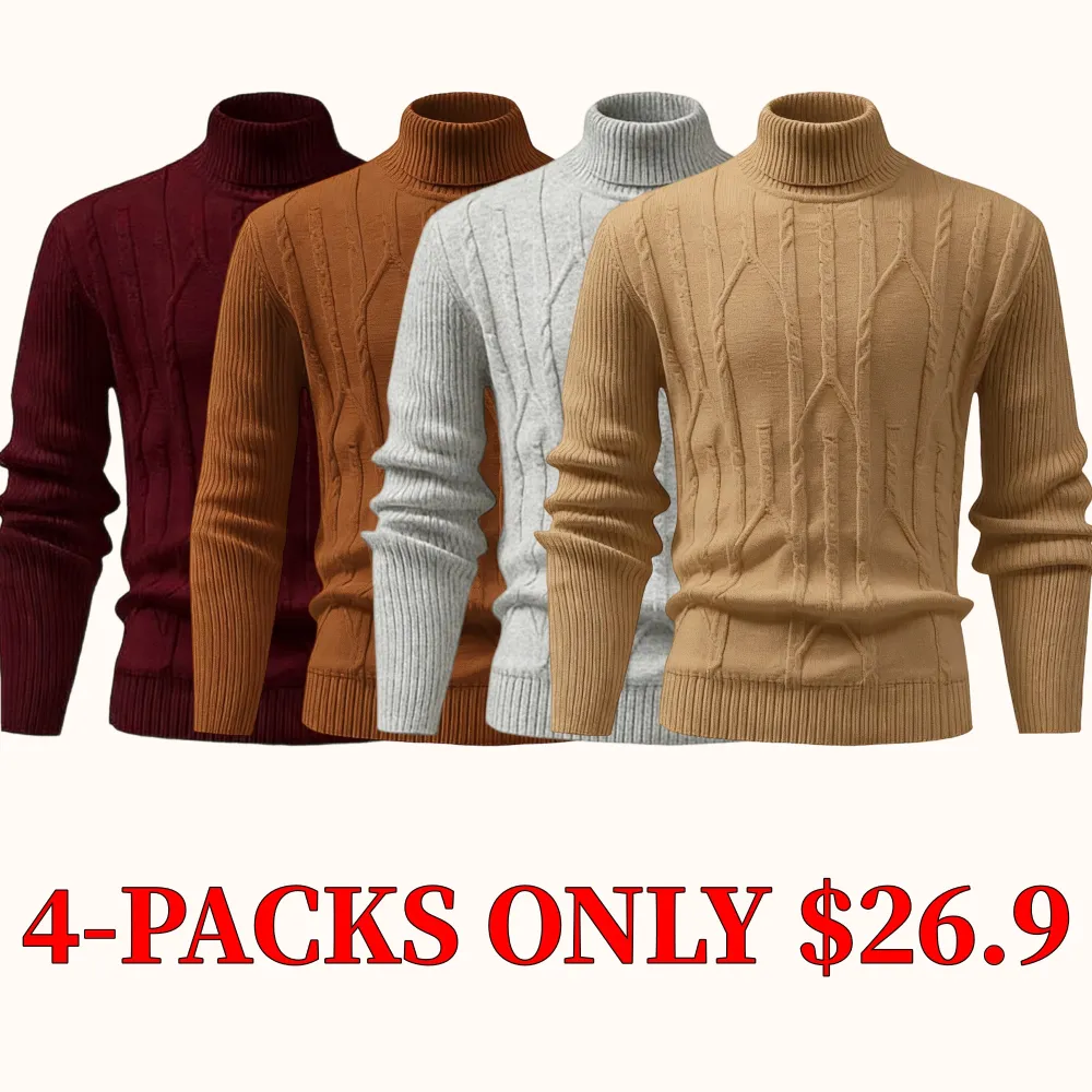 Men's turtleneck thermal sweater, featuring a vintage cable knit design