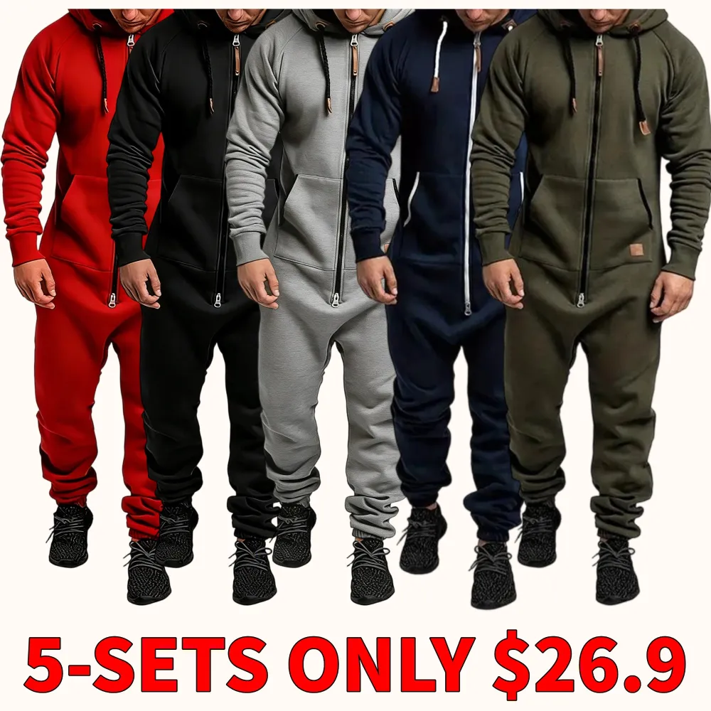 Men's hooded fleece-lined jumpsuit