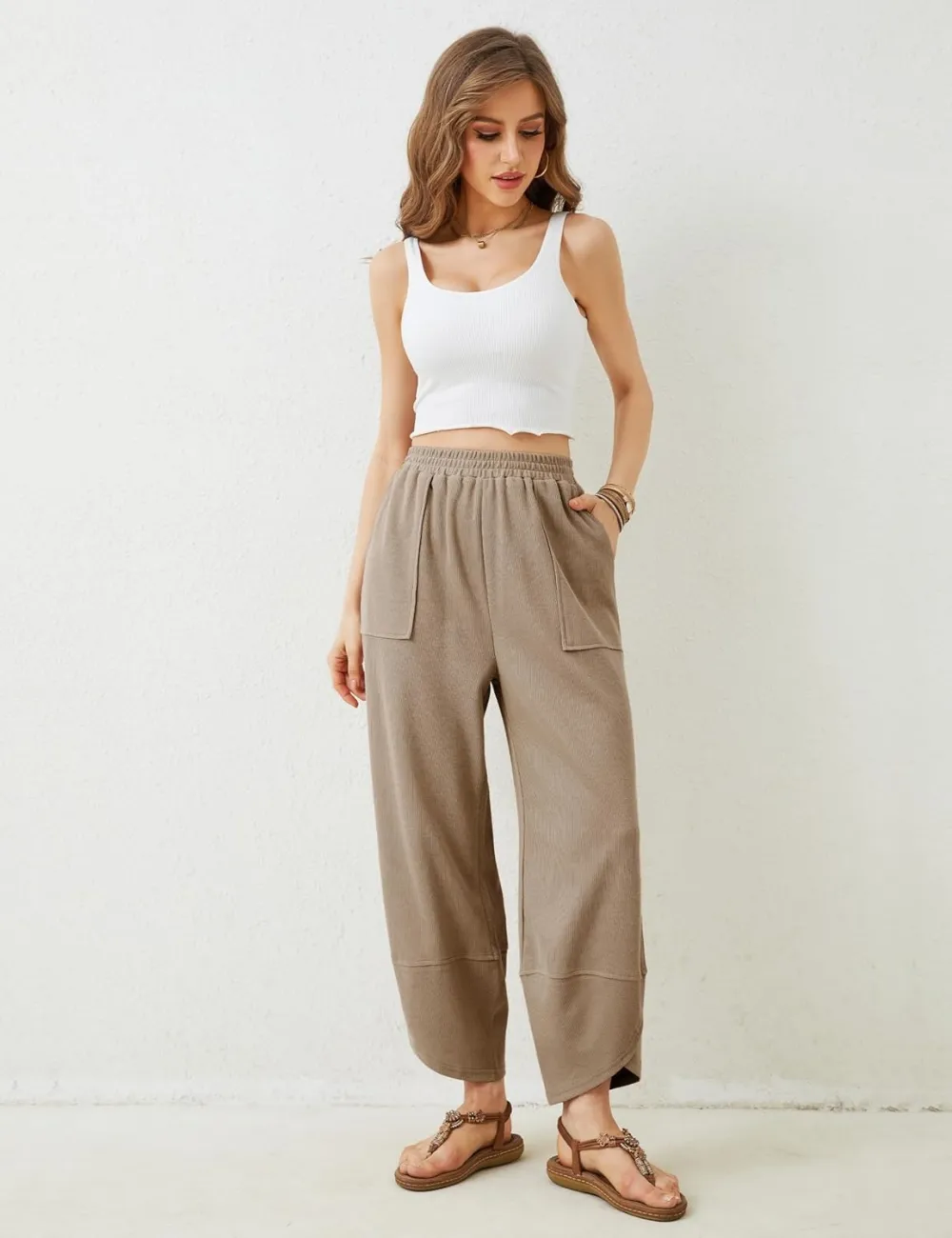 Women's Wide Leg Harem Pants Casual Palazzo Pants with Pockets High Waist Relaxed Fit