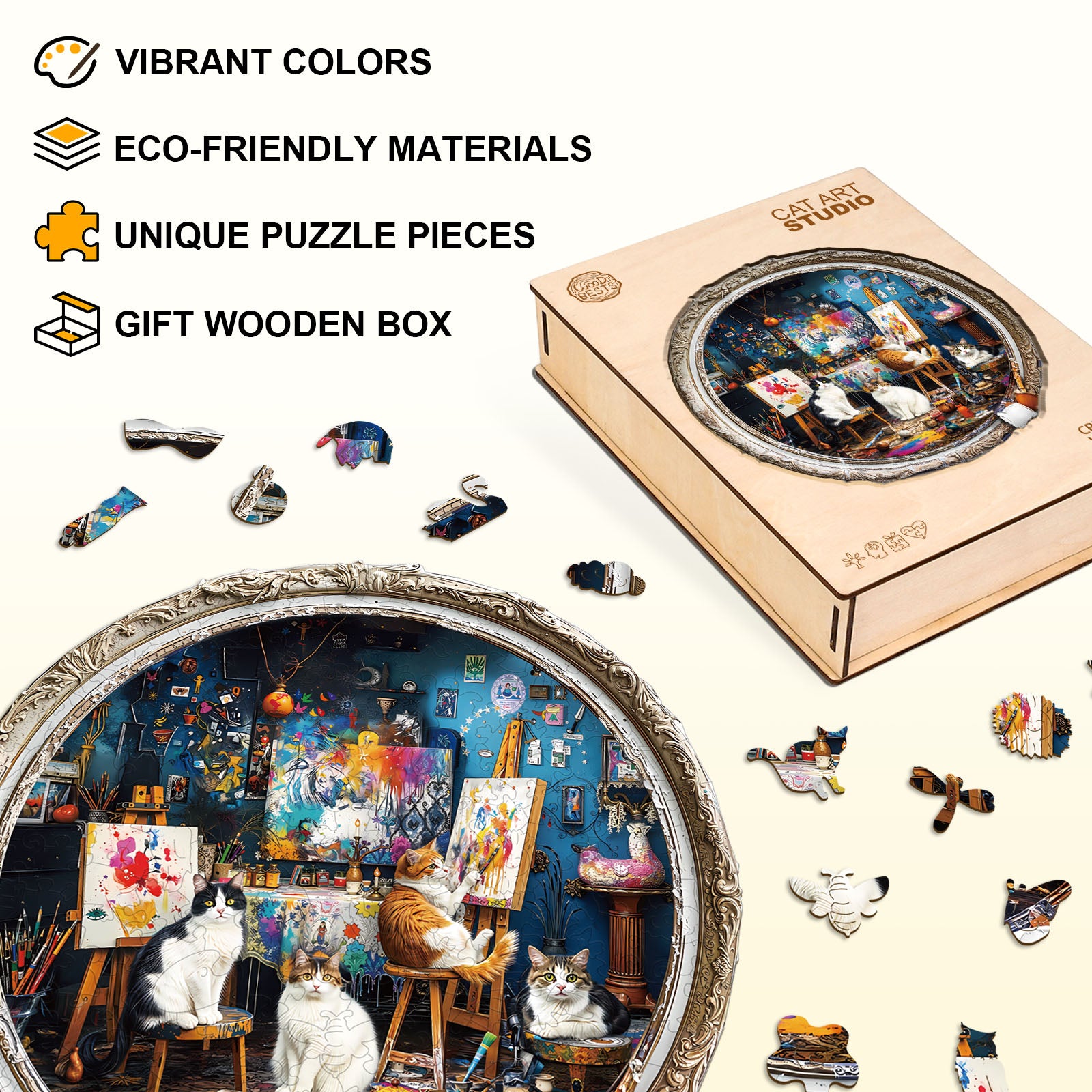 Cat Art Studio Wooden Jigsaw Puzzle
